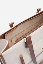 Modern Canvas & Faux Leather Trimmed Tote Bag in Brown