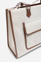 Modern Canvas & Faux Leather Trimmed Tote Bag in Brown