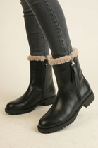 Women’s Black Pu Faux-Fur Collar Ankle Boots with Side Zipper | Wholesale