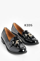 Kids Black Patent Horsebit Tassel Loafers