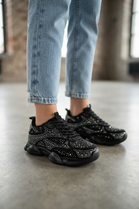 Wholesale Women’s Embellished Rhinestone Chunky Trainers – Black