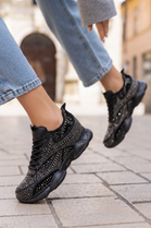 Wholesale Women’s Embellished Rhinestone Chunky Trainers – Black
