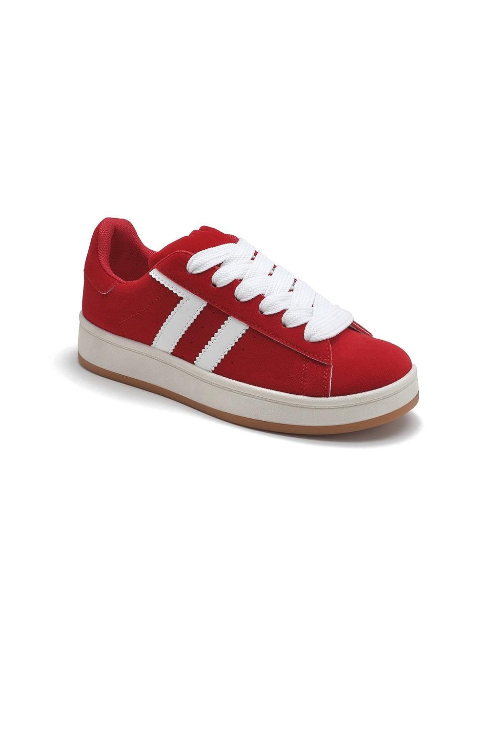 RED LACE UP SIDE DETAIL DESIGNER TRAINERS