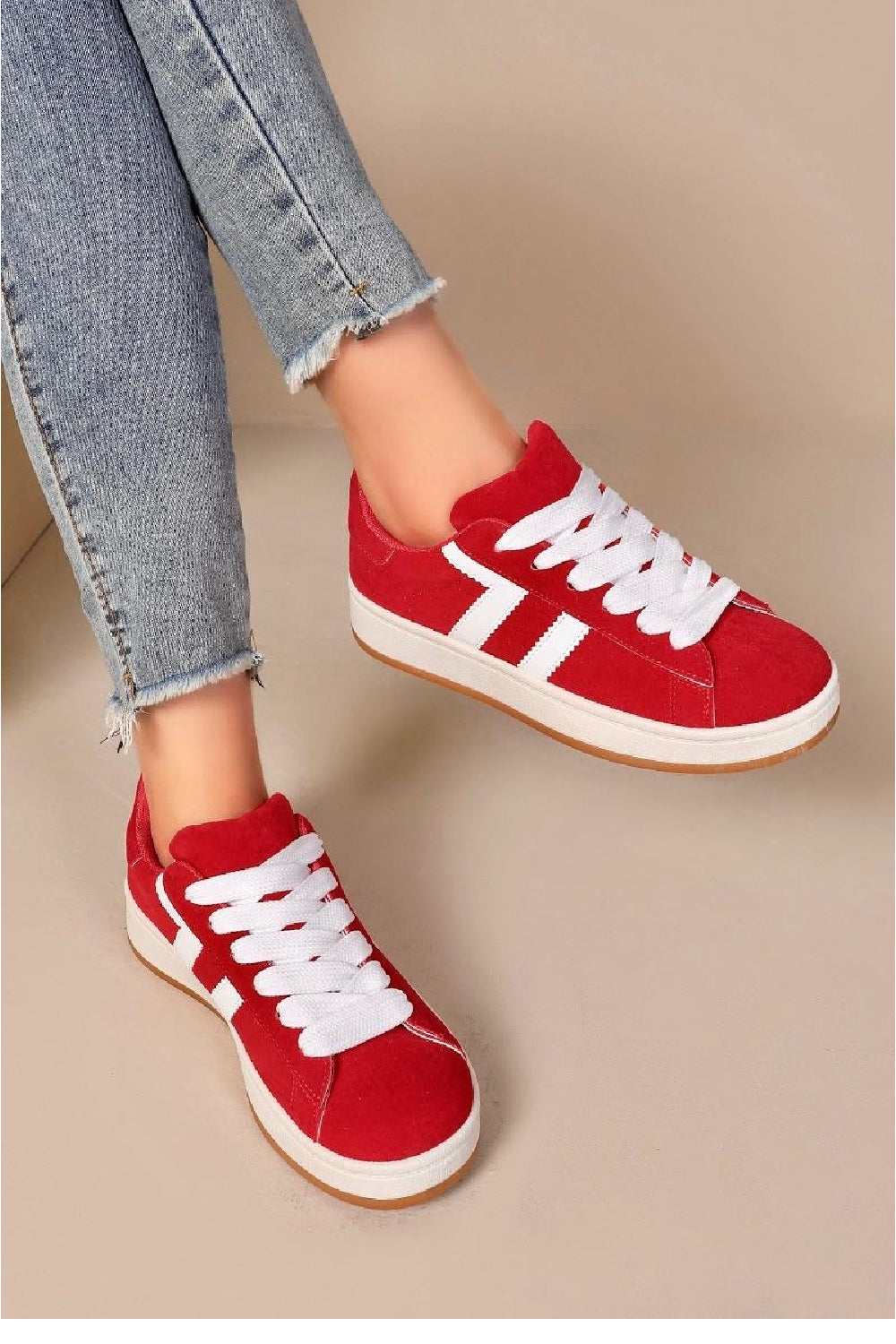 RED LACE UP SIDE DETAIL DESIGNER TRAINERS