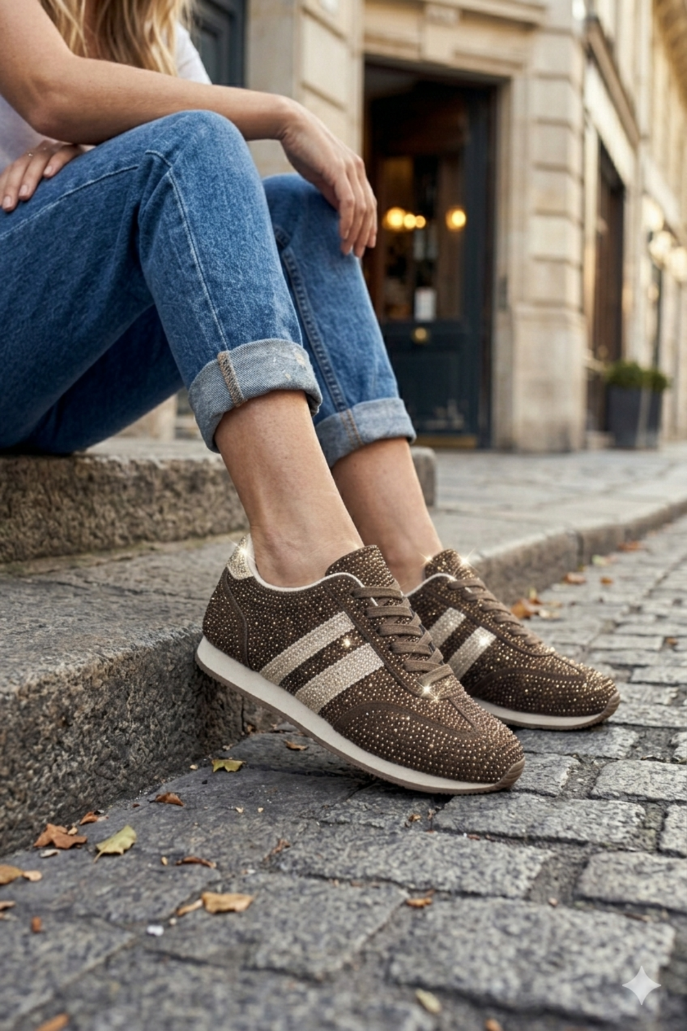 Crystal Embellished Comfort Trainers in Brown – Women’s Premium Wholesale Footwear