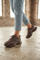 Wholesale Women’s Embellished Rhinestone Chunky Trainers – Brown