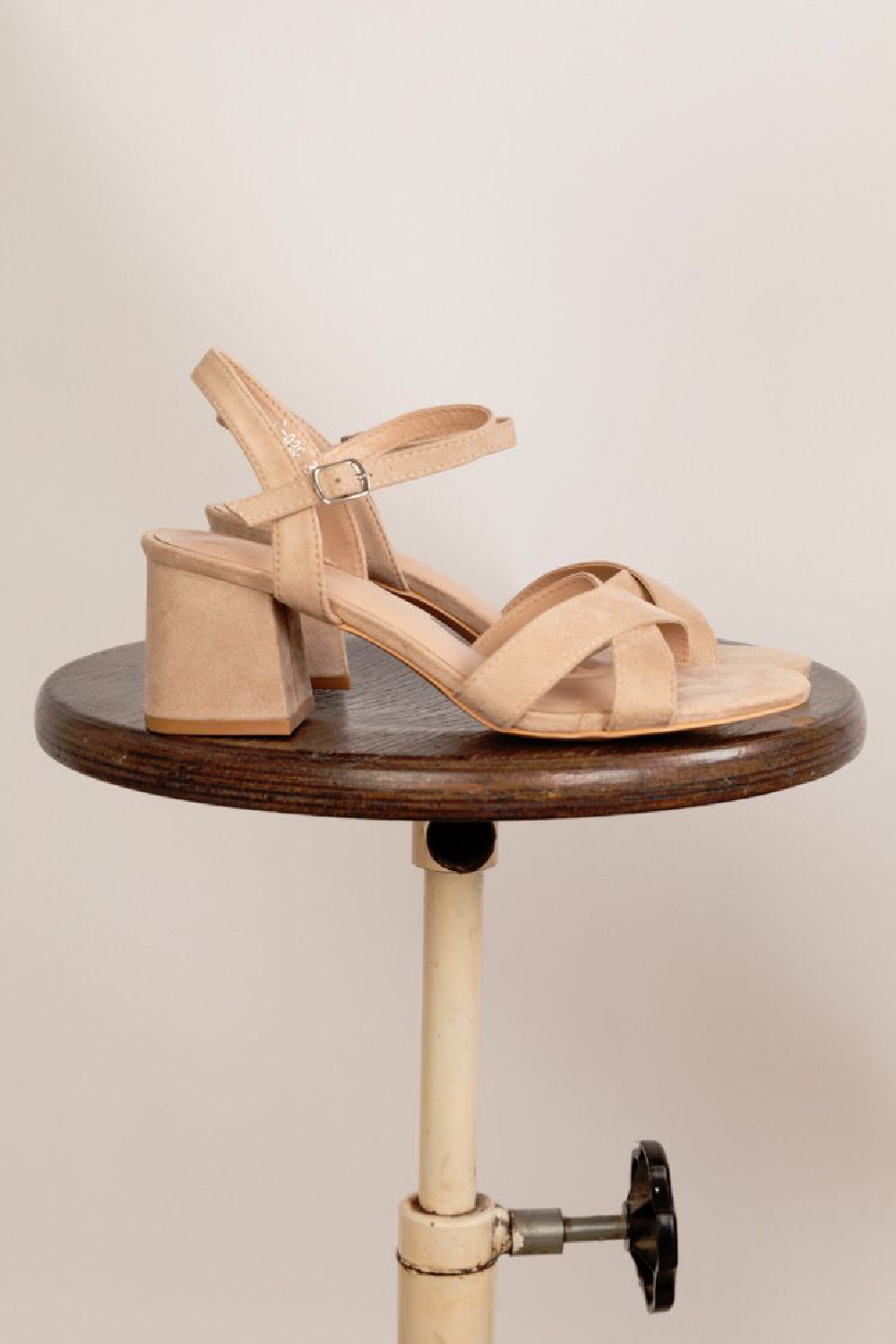 Women’s Beige Faux Suede Block Heel Strappy Sandals