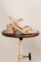 Women’s Beige Faux Suede Block Heel Strappy Sandals