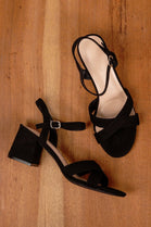 Women’s Black Faux Suede Block Heel Strappy Sandals