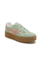 GREEN PLATFORM FAUX SUEDE LACE UP GUM SOLE TRAINERS