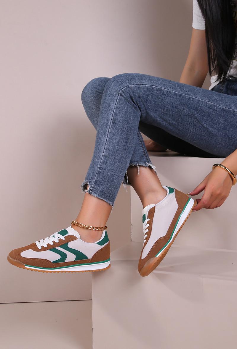WOMEN'S SIDE DETAILED ROUND TOE SLIP ON GUM SOLE TRAINERS IN GREEN
