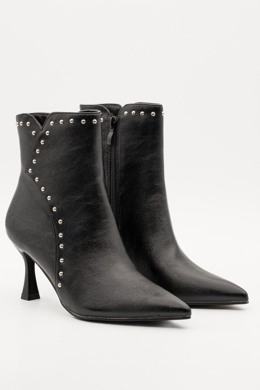 Women's Studded Stiletto Heel Ankle Boots in Black