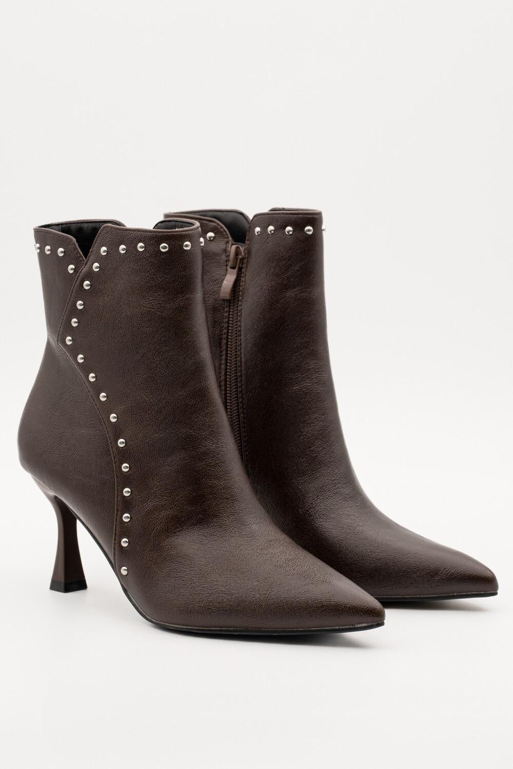 Women's Studded Stiletto Heel Ankle Boots in Brown