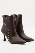 Women's Studded Stiletto Heel Ankle Boots in Brown