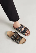 BLACK WESTERN MULTI STUDDED BUCKLED SANDALS