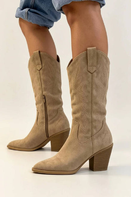 Camel Embroidered Pointed Toe Western Cowboy Boots