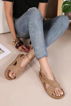 Women’s Khaki Studded Cross Strap Flat Sandals Open Toe Comfort Slides