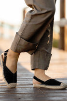 Black Faux Suede Espadrille Slingback Flats Summer Casual Shoes