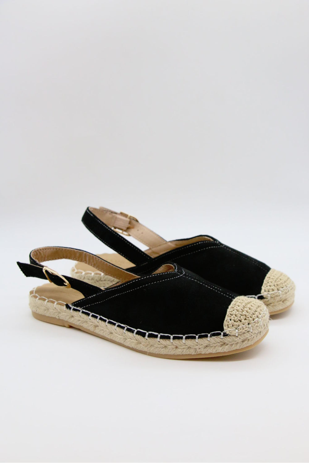 Black Faux Suede Espadrille Slingback Flats Summer Casual Shoes