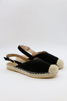 Black Faux Suede Espadrille Slingback Flats Summer Casual Shoes