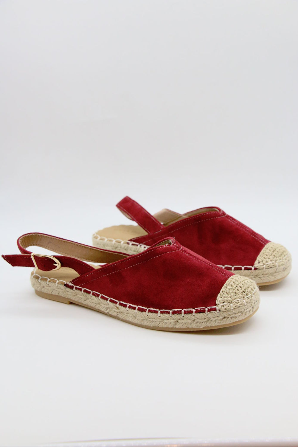 Red Faux Suede Espadrille Slingback Flats Summer Casual Shoes