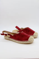 Red Faux Suede Espadrille Slingback Flats Summer Casual Shoes