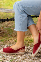 Red Faux Suede Espadrille Slingback Flats Summer Casual Shoes