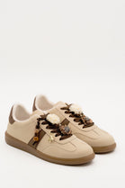 Beige Floral Charm Low-Top Sneakers Casual Urban Trainers