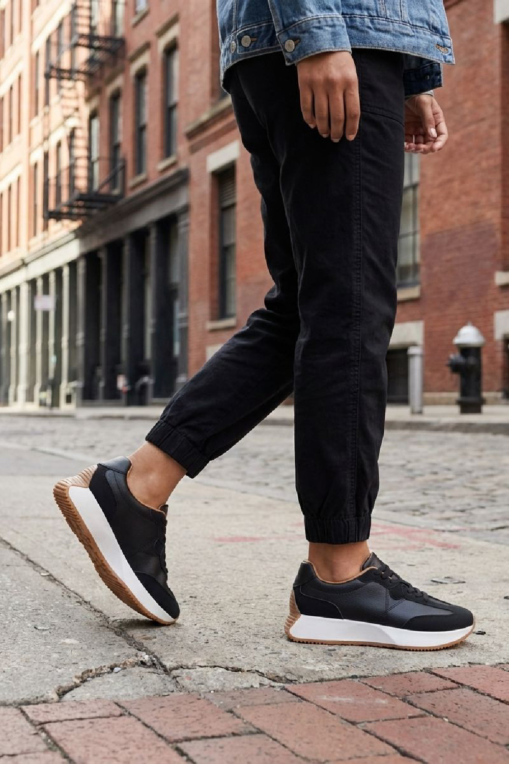 Women's Black Lace Up Chunky Runner Trainers