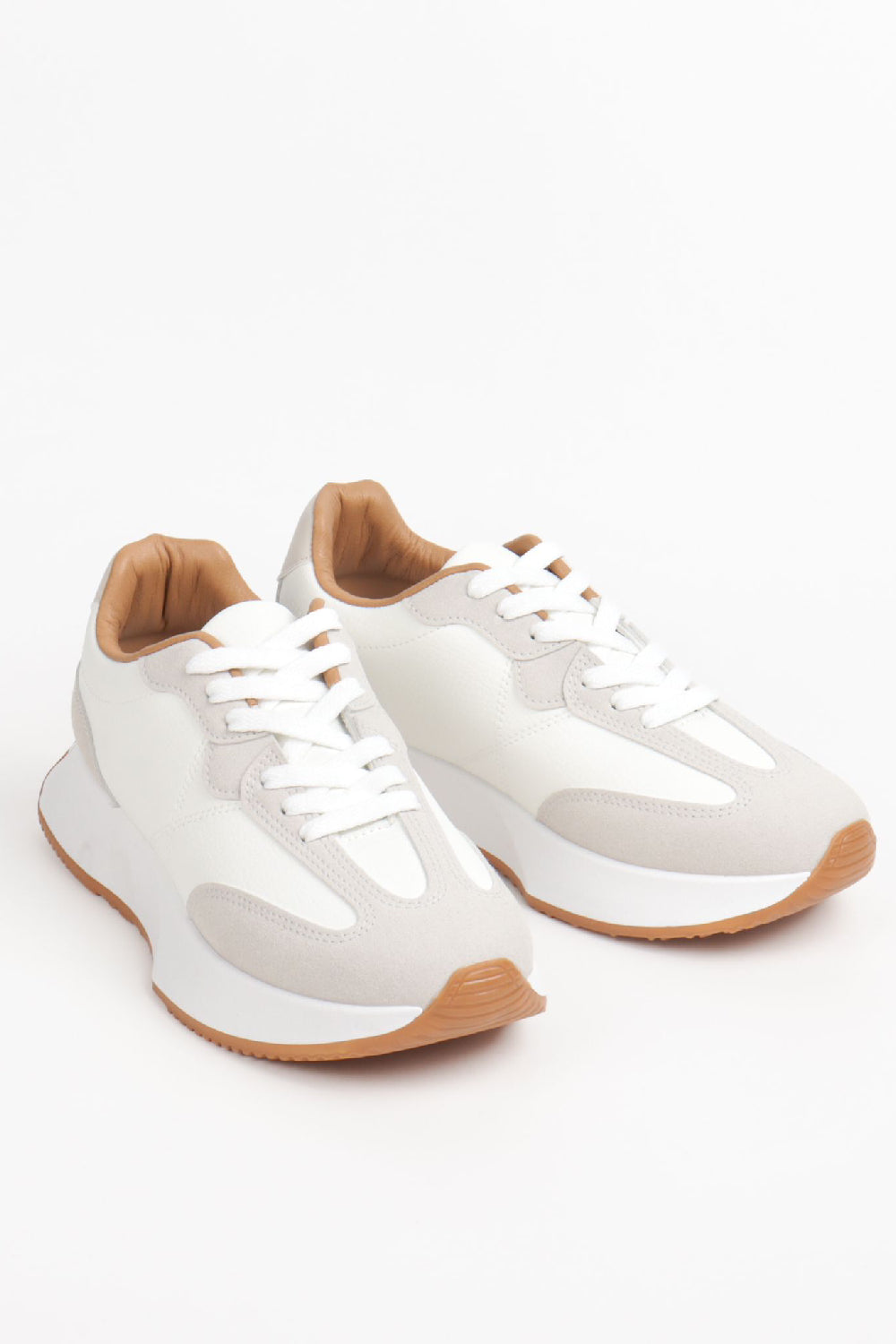 Women's White Lace Up Chunky Runner Trainers