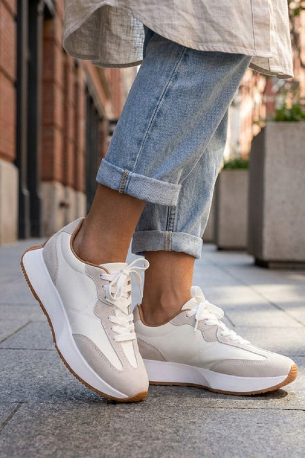 Women's White Lace Up Chunky Runner Trainers