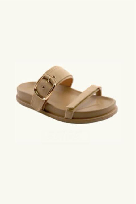 Women’s Beige Faux Suede Double-Strap Buckle Sandals