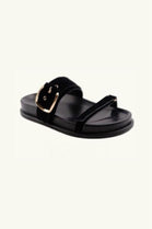 Women’s Black Faux Suede Double-Strap Buckle Sandals