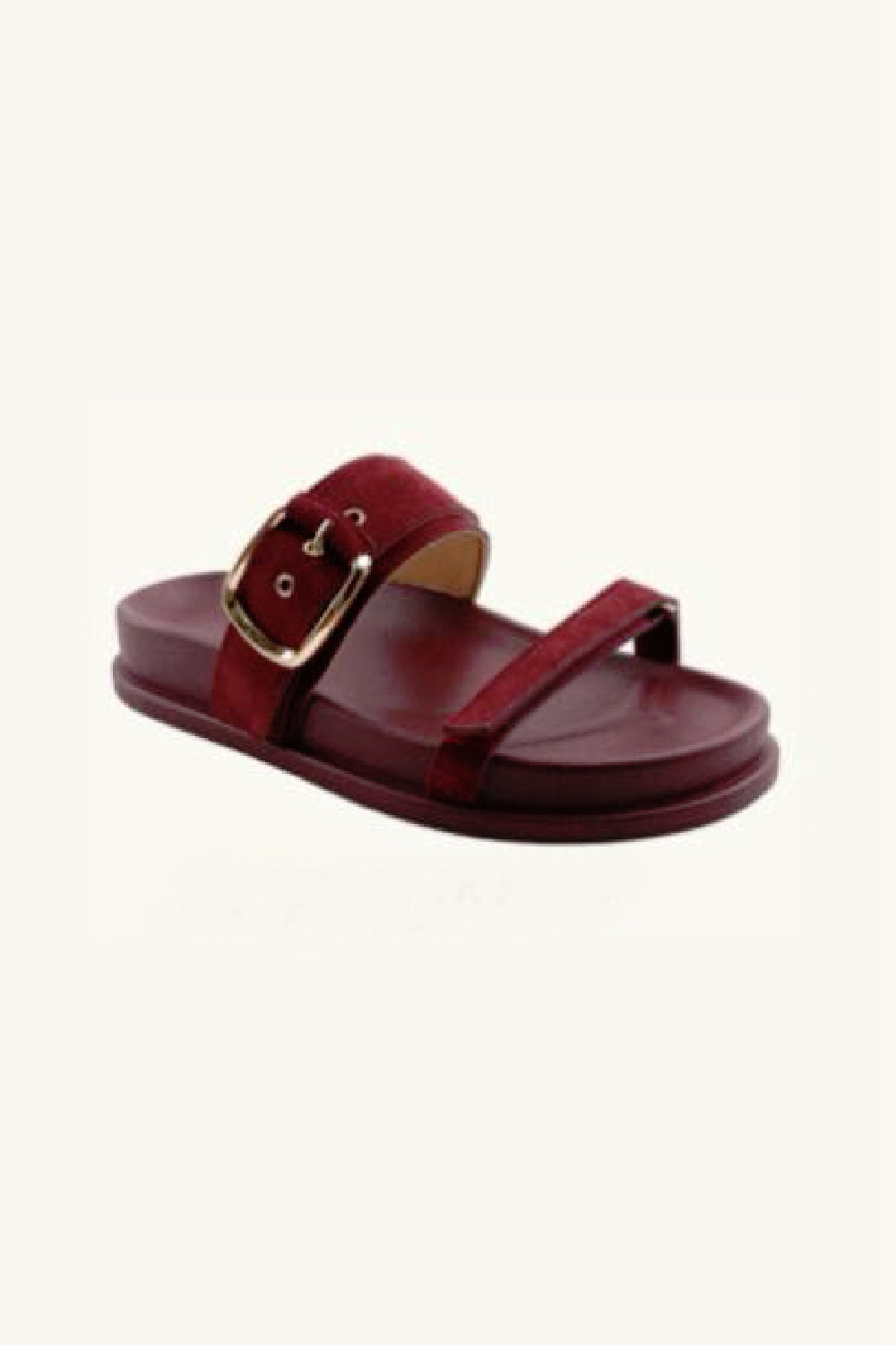 Women’s Burgundy Faux Suede Double-Strap Buckle Sandals