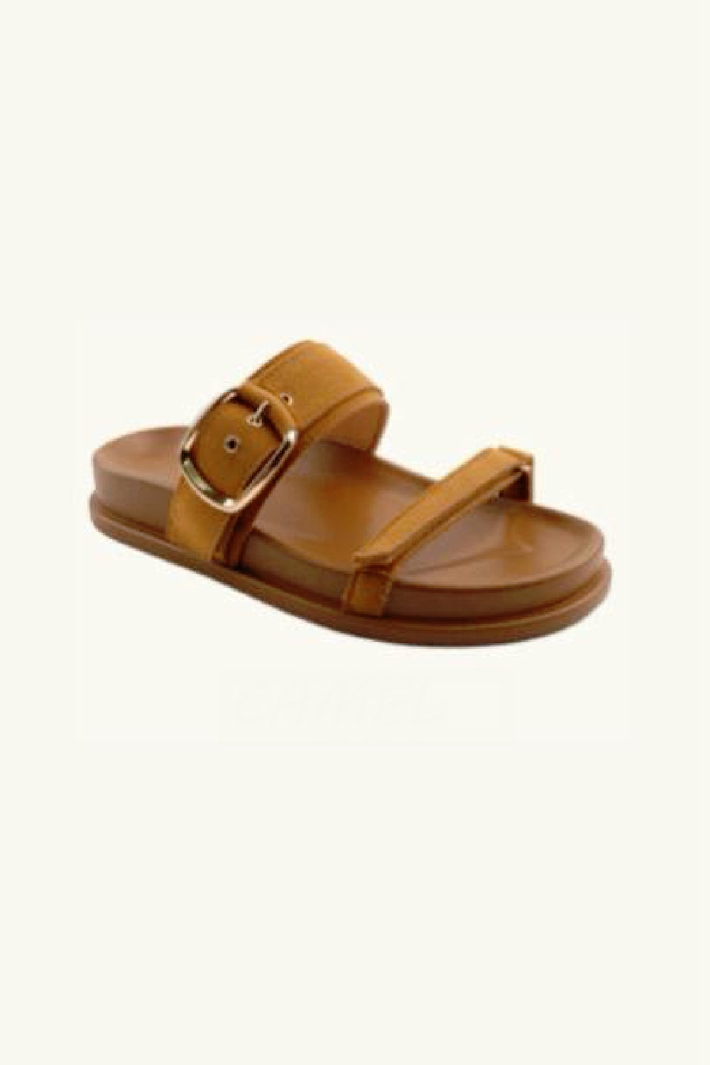 Women’s Camel Faux Suede Double-Strap Buckle Sandals