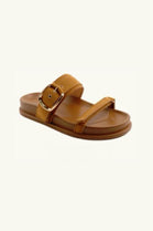 Women’s Camel Faux Suede Double-Strap Buckle Sandals