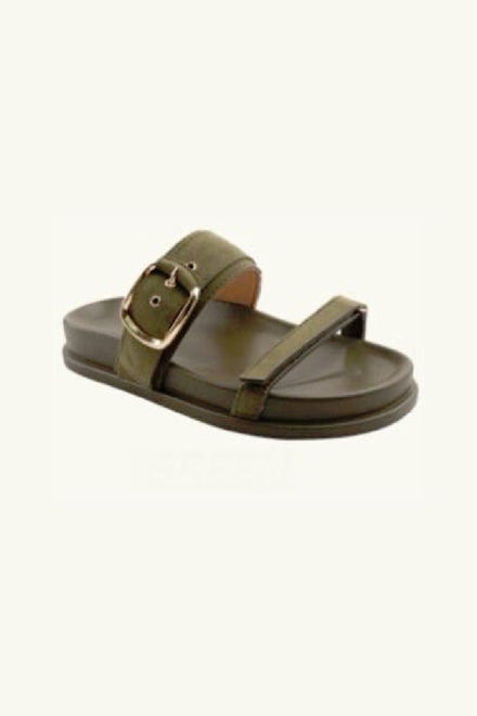 Women’s Green Faux Suede Double-Strap Buckle Sandals