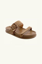 Women’s Khaki Faux Suede Double-Strap Buckle Sandals