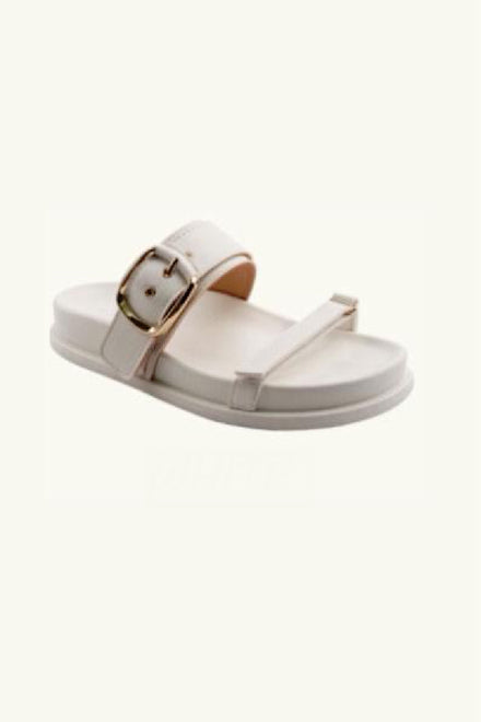 Women’s White Pu Double-Strap Buckle Sandals