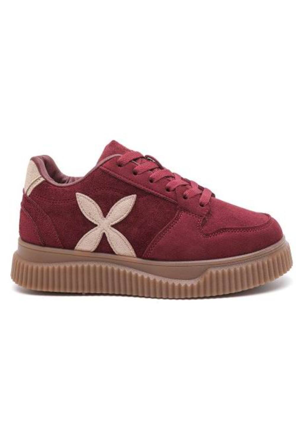 Women's Burgundy Suede Platform Trainers with Contrast Side Motif
