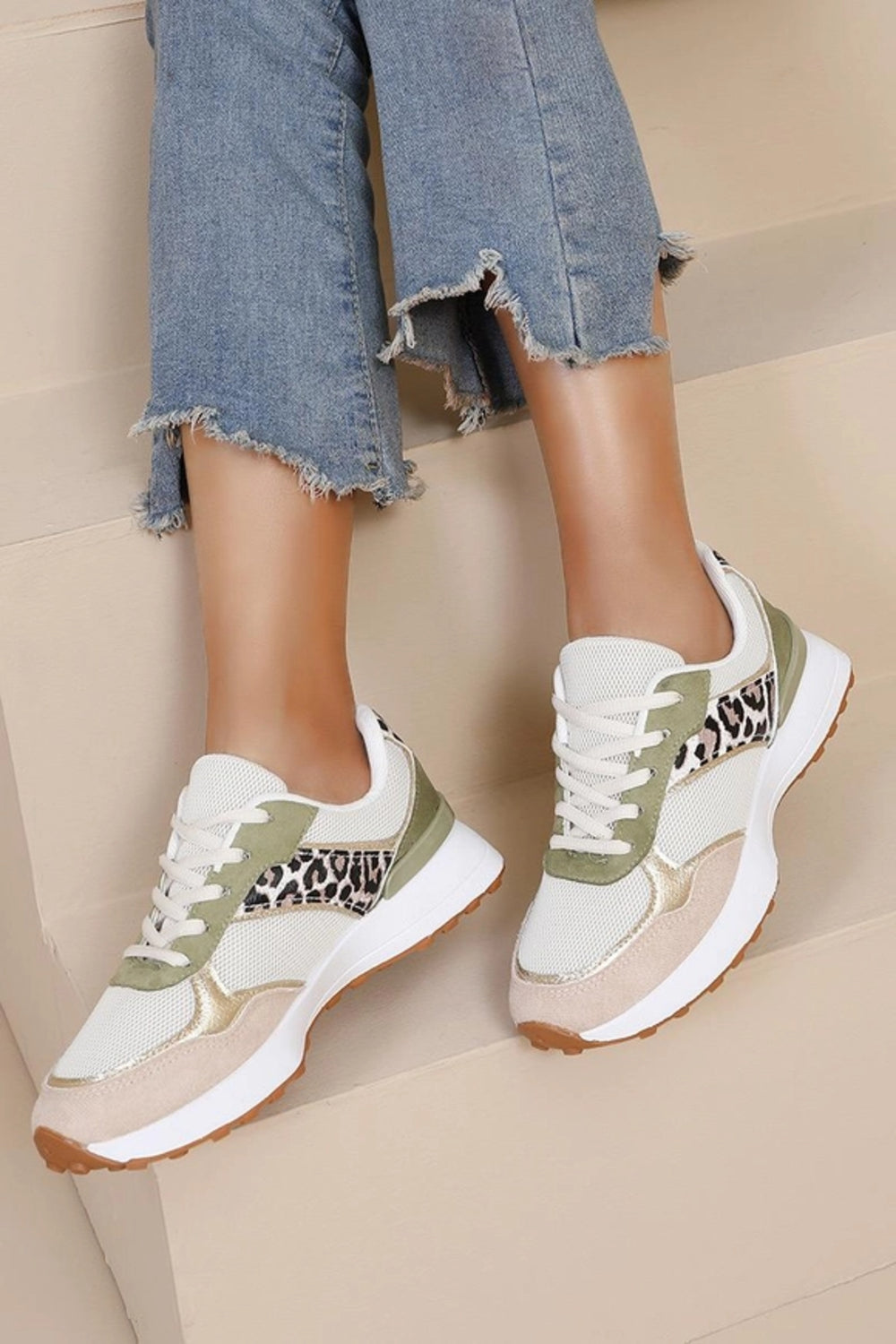 Wholesale Women’s Trendy Leopard-Accent Mesh Sneakers