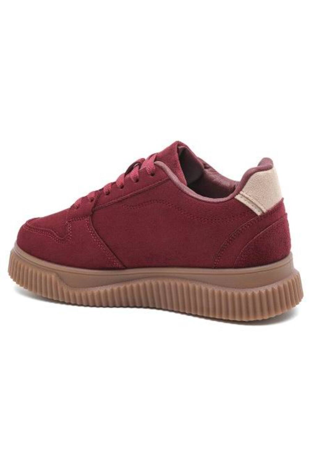Women's Burgundy Suede Platform Trainers with Contrast Side Motif