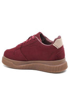 Women's Burgundy Suede Platform Trainers with Contrast Side Motif