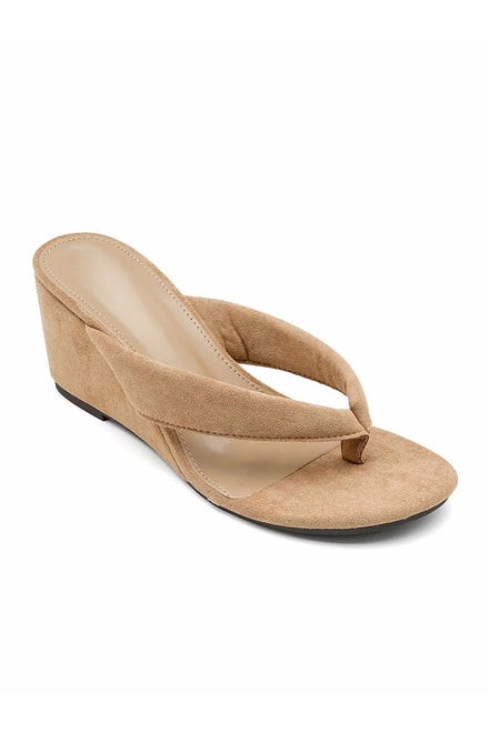 Wholesale Khaki Suede Wedge Platform Mules