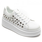 WHITE LACE UP SIDE DETAIL CHUNKY STYLISH FLAT TRAINERS