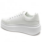 WHITE LACE UP SIDE DETAIL CHUNKY STYLISH FLAT TRAINERS