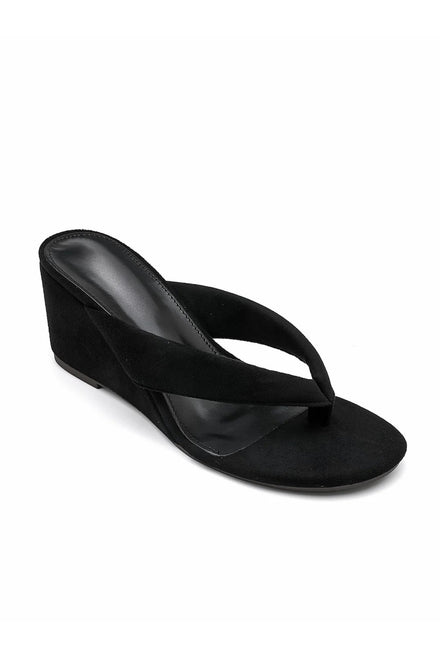 Wholesale Black Suede Wedge Platform Mules