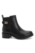 Women’s Black Leather-Look Ankle Boots with Buckle Detail & Block Heel