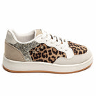 Ladies Leopard Print Glitter Panel Lace-Up Fashion Trainers
