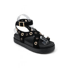 Black Suede Flatform Sandals with Metallic Eyelet Detail